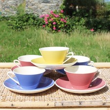Set of 5 Coloured Porcelain Cups and Saucers by Villeroy & Boch / Saar