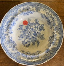 Antique Ceramic White Dishware Flat Service Creil Old Blue