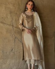 Bollywood Style Cream Devsena Silk Salwar Kameez With Dupatta For Women