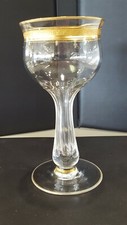 Vintage Victorian Hollow Stem Hand Blown  glass W/ Gold Greek Key Around Rim 