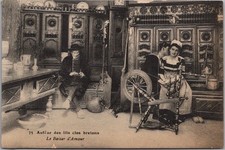 Vintage 1910s Brittany, FRANCE Greetings Postcard "Auteur des lits clos Bretons"