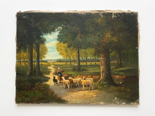 Tableau ancien huile sur toile - sur,