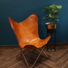 Chaise cuir housse papillon relax vintage accoudoirs chambre salon accent...