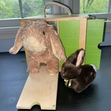 FAO Schwarz Plush Bunny Rabbit w Hutch Cage For American Girl Doll Sz 2 Bunnies