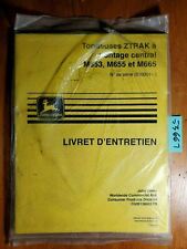 John Deere ZTRAK M653 M655 M665 Tondeuse central 10001- Livret d'entretien 6/99