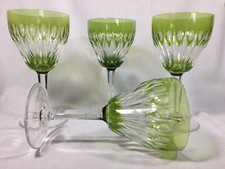(2) Val St Lambert 'Zermatt' Chartreuse 6.5 Inch WATER GLASS Discontinued 1962