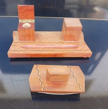 Nécessaire de bureau époque Art déco bois marqueté  porte-plume, encrier, buvard