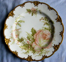 ASSIETTE  PORCELAINE THEODORE HAVILAND GRASSEMENT DOREE A L OR DECOR DE ROSES