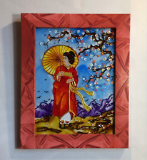 Panneau de vitrail GEISHA. SAKURA.Peinture sur verre décor japonais ORIGINAL ...