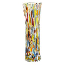 Murano Vase en Verre Jaune Rouge Blanc Multi Fait Main Millefiori 18cm Haut