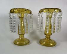 Vintage Pair of Amber Mantle Lusters (One Damages)