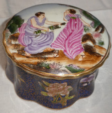 ANTIQUE CHINA PORCELAIN CANDY BOX JEWELRY BOX STAMPED DECOR WOMEN