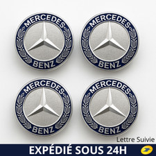 Lot de 4 cache moyeu pour Mercedes 75mm Bleu chic emblème logo centre de roue