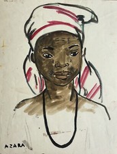 PEINTURE AFRICANISME HENRIETTE LEPESQUEUX PORTRAIT AFRICAINE AZARA ORIENTALISTE