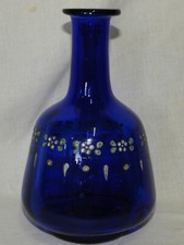 Antique Small Blue Enamelled Glass Carafe (19cm)