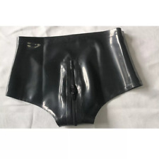 Women Black Latex Panties with crotch Zip Rubber Shorts Underwear Handmade BDSM