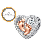 Baby Foot Print Heart Charm For Bracelet, Baby Arrival Gift, New Mom Gift