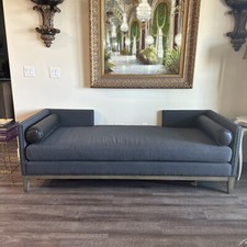 Double Chaise in Charcoal Felt Leather Bolsters by Four Hands