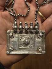 Antique North India Pendant Ethnic Indian Jewelry Solid Silver Necklace