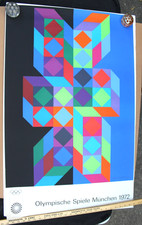 ORIGINAL VINTAGE 1972 MUNICH OLYMPICS 25 X 40 POSTER BY VICTOR VASARELY