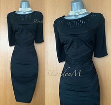 KAREN MILLEN UK 10 Black Embroidered Broderie Anglaise Short Sleeve Pencil Dress