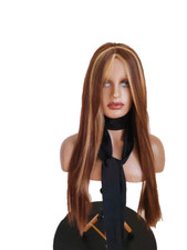 Perruque marron et mèches blonde 28 pouces cheveux synthétique longs et lisses