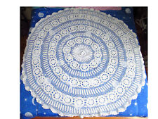 ANTIQUE WHITE COTTON CROCHET ROUND ROUND TABLECLOTH-145CM DIAMETER-N°2