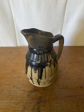 Antique Beige & Blue 80cl Vintage Glazed Sandstone Barrel Shape Pitcher #C661