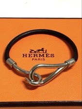 HERMES Jumbo Silver Hardware Leather Bracelet with Box