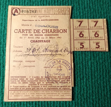 COAL CARD - HEATING - 2 PEOPLE - TOULOUSE - GALY FRERES 1942-43