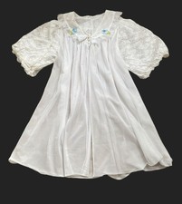GMC 60s Vintage White Peignoir Robe Sheer Chiffon Lace Bridal Lingerie Sz M