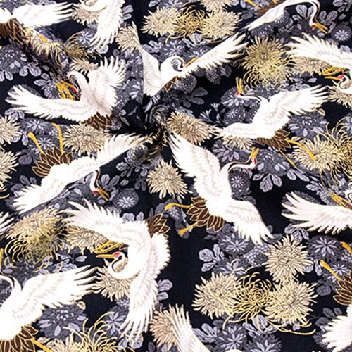 Tissu imprimé grue japonaise - tissu,