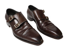 SANTONI Shoes Men's (UK) 10 Brown Leather Double Monk Pointed Toe