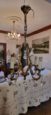 Stunning French Antique bronze chandalier with crystals and big glass ball