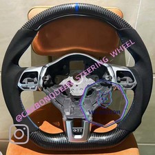 REAL CARBON FIBER Steering Wheel FOR VW GOLF MK6 GTI Jetta  W/BLUE RING /SUEDE 