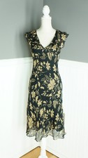 VTG Lauren Ralph Lauren Bias Silk Ruffle Neckline Muted Floral Slip Dress Size 6