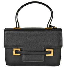 Sac À Main DELVAUX Madame En Cuir Grain Noir Quincaillerie Dorée Femme
