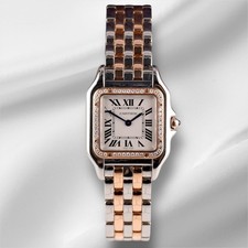 Cartier 29mm Panthere Medium Steel Rose Gold Diamond Ladies Watch 4119
