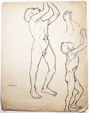 Karl Ludwig Nagel Jeune Homme Debout Acte Dessin 1920