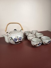 Beautiful Vintage Enameled Stoneware Asian Tea Set, Asian Ceramic