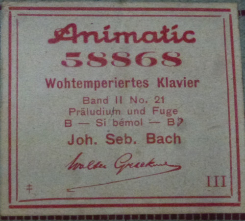 Hupfeld piano roll bach - piano,