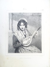 BELLE LITHO XIX° PORTRAIT FEMME ITALIE ITALIENNE MUSIQUE COSTUME ORIENTALE