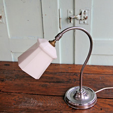 Lampe Ancienne Art Déco Chrome et Opaline Design Moderniste Bauhaus Hauteur 34cm