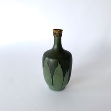 Denbac Green Enameled Sandstone Vase, Gilded Bronze Frame, Art Deco