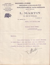 PARIS - LETTER L. MARTIN - TYPEWRITERS, CALCULATING, DUPLICATORS - 1924