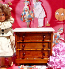 ANTIQUE DOLL, CHEST OF DRAWERS 3 drawers wooden imitation bamboo and marble 19th century
