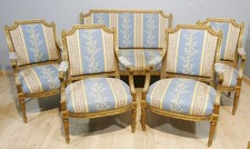 Louis XVI living room gilded wood, bench and 4 armchairs carved wood, 19th century
