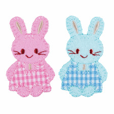 2 Lapins Rose Bleu Motif Brodé À Fermer Sur Patch Appliqué Broderie