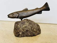 Vintage Art Deco Charles Reussner Bronze Sculpture Trout Fish Switzerland
