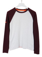 Superdry T-Shirt Homme Petit Bordeaux Rouge Ras Cou Mélange Manches Longues